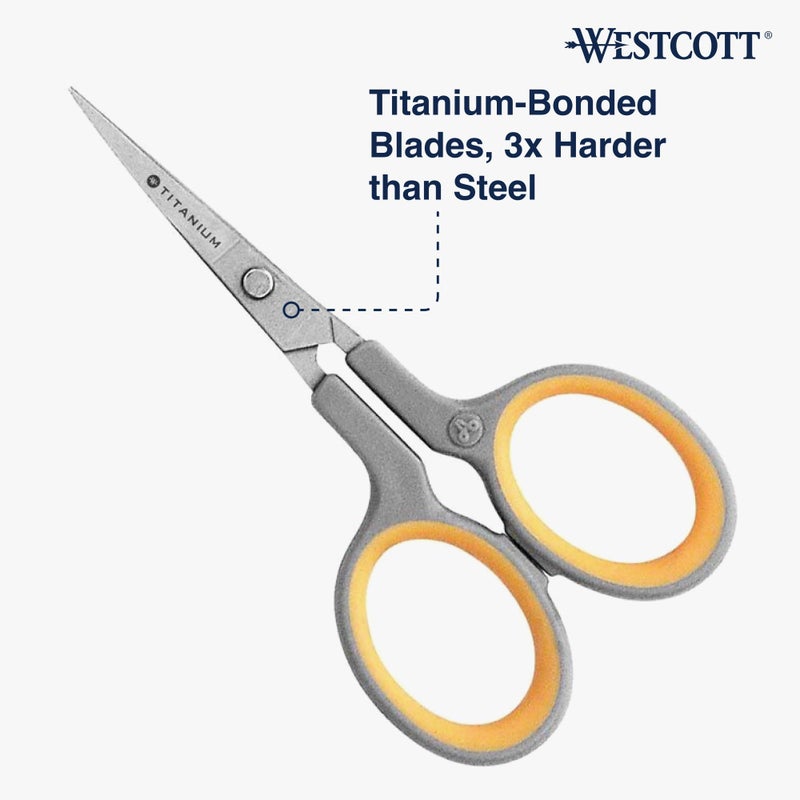 Westcott 4" Embroidery Scissors with Titanium-Bonded Blades, for Crafting, Sewing & More, Gray/Yellow - Image 2
